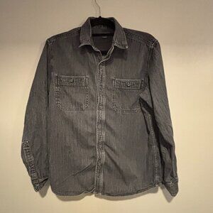 Eddie Bauer Shirt Mens Size S Black Denim Button Front Long Sleeve Casual Flawed